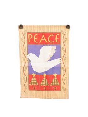 Christmas Peace Garden Flag 12"x18" Dove Trees Outdoor Decor Yard Yellow Red